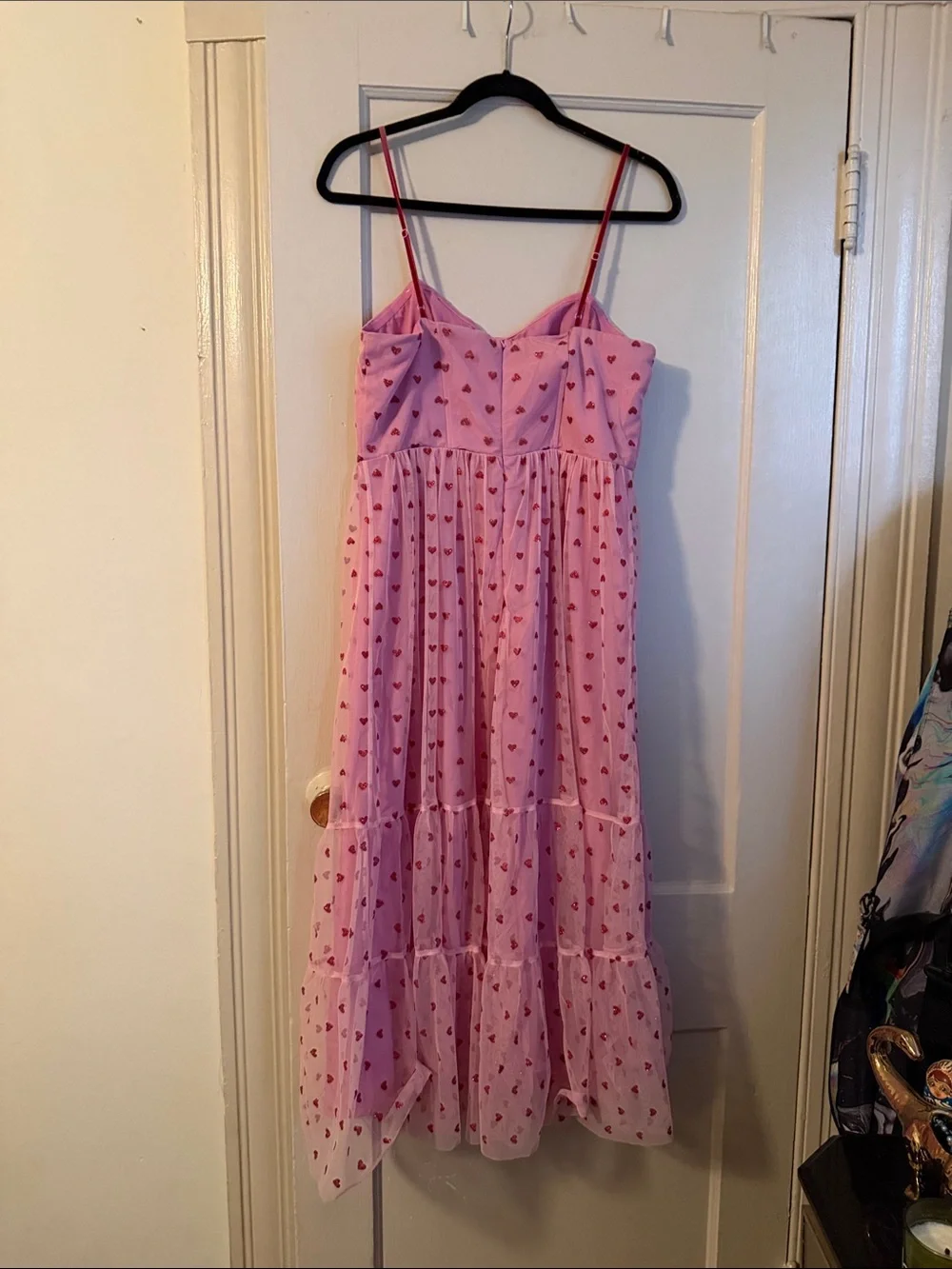 Pink Heart Print Tiered Spaghetti-StrapDress - Picture 3 of 3